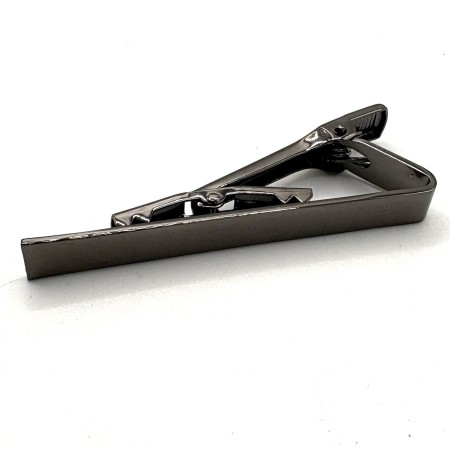 Classic Gunmetal Tie Clip - Polished Plain Rectangular Bar Design