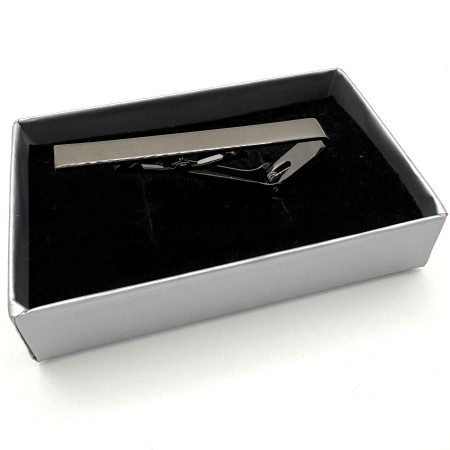 Classic Gunmetal Tie Clip - Polished Plain Rectangular Bar Design