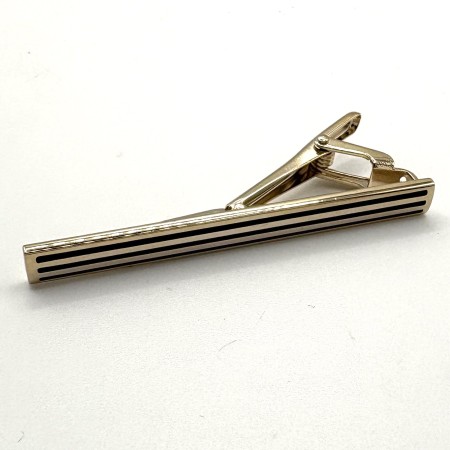 Gold Plate Tie Clip - Polished Bar with Black Stripe Detail