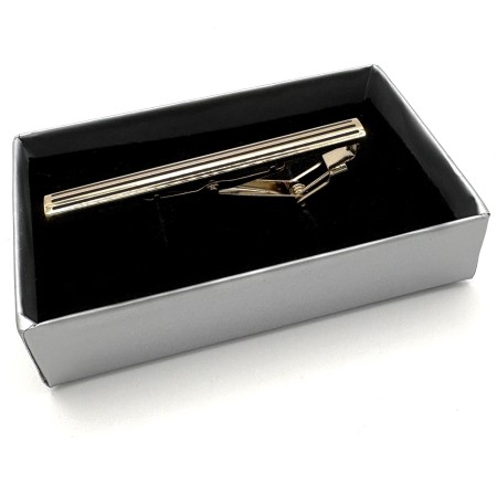 Gold Plate Tie Clip - Polished Bar with Black Stripe Detail