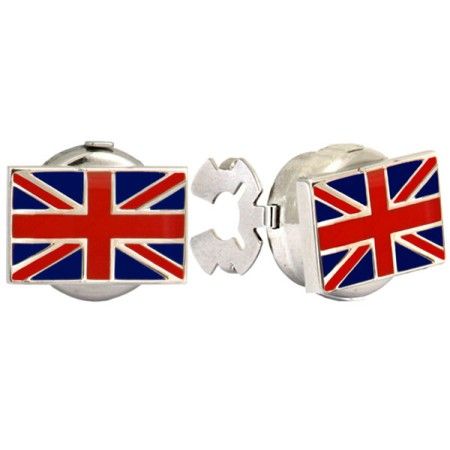 Silver Union Jack Rhodium Plated Cufflinks #30-0003