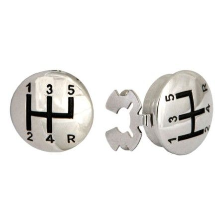 Silver Gearstick Rhodium Plated Cufflinks #30-0006