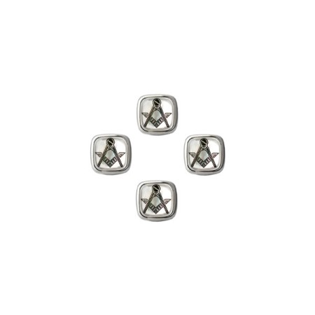 Masonic Mother of Pearl Rhodium Shirt Studs (Set of 4)