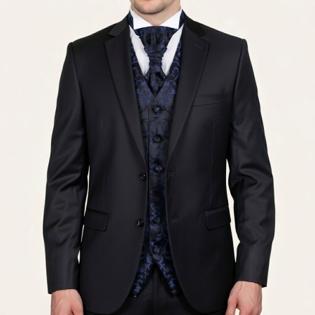 Navy on Black Swirl Leaf Wedding Waistcoat #AB-WWA1000/4