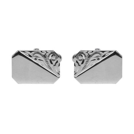 Silver Cut Corner Third Engraved Sterling Silver Cufflinks #70-6012