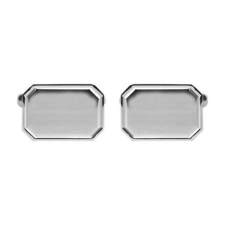 Silver Cut Corner Rectangle Lined Edge Sterling Silver Cufflinks #70-7019