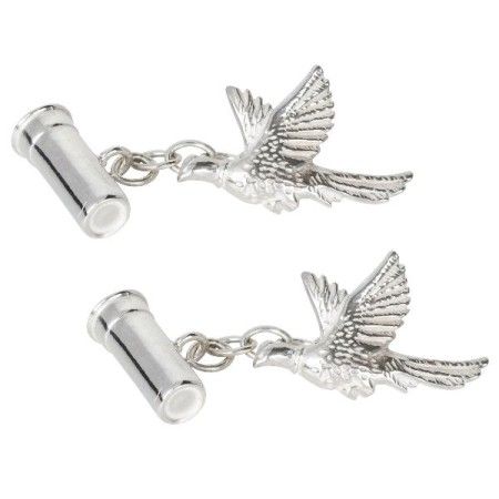 Silver Pheasant & Gun Cartridge Sterling Silver Cufflinks #75-8035
