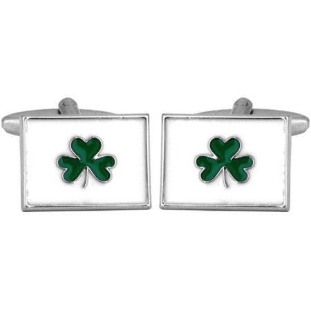Silver Irish Shamrock Rhodium Plated Cufflinks #90-0110