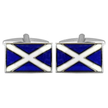 Silver Scottish Flag Rhodium Plated Cufflinks #90-0111