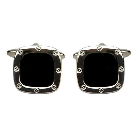 Silver Port Hole Rhodium Plated Cufflinks #90-0202