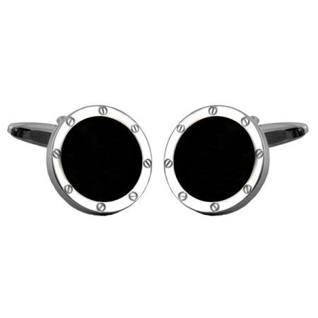 Silver Port Hole Rhodium Plated Cufflinks #90-0206
