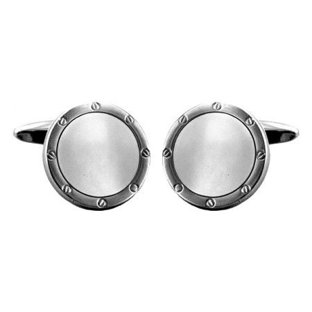 Silver Port Hole Rhodium Plated Cufflinks #90-0207