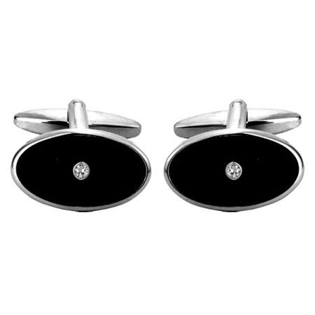 Silver Crystal Rhodium Plated Cufflinks #90-1034