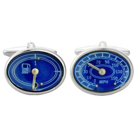 Silver Speedo & Fuel Gauge Rhodium Plated Cufflinks #90-1050
