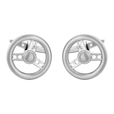 Silver Steering Wheel Rhodium Plated Cufflinks #90-1052