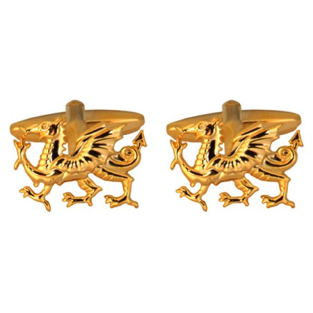 Gold Welsh Dragon Gold Plated Cufflinks #90-1072