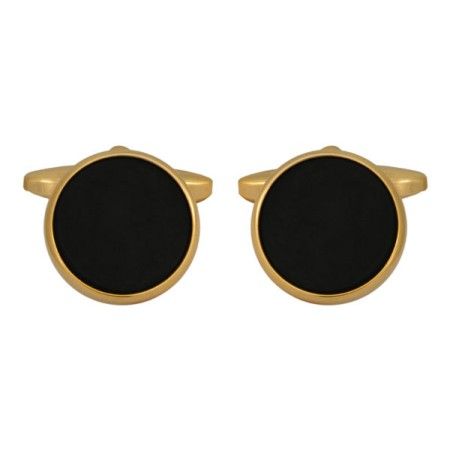 Gold Round Onyx Gold Plated Cufflinks #90-1075