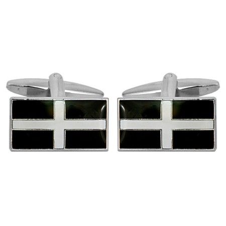 Silver Cornish Flag Rhodium Plated Cufflinks #90-1152
