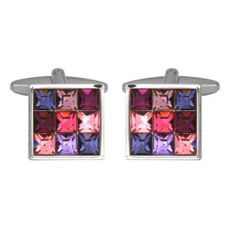 Purple 9 Crystals Rhodium Plated Cufflinks #90-1157
