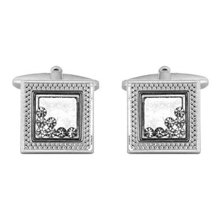 Silver Moving Crystals Rhodium Plated Cufflinks #90-1180