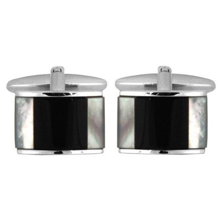 Silver Mother of Pearl & Onyx Rhodium Plated Cufflinks #90-1195