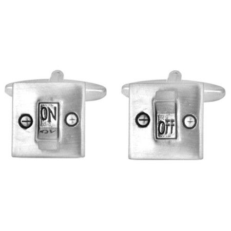 Silver Light Switch Rhodium Plated Cufflinks #90-1212