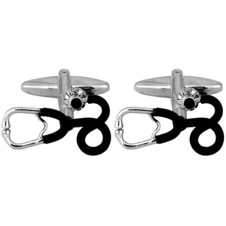 Silver Stethoscope Rhodium Plated Cufflinks #90-1230