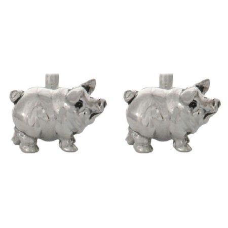 Silver Pig Rhodium Plated Cufflinks #90-1240