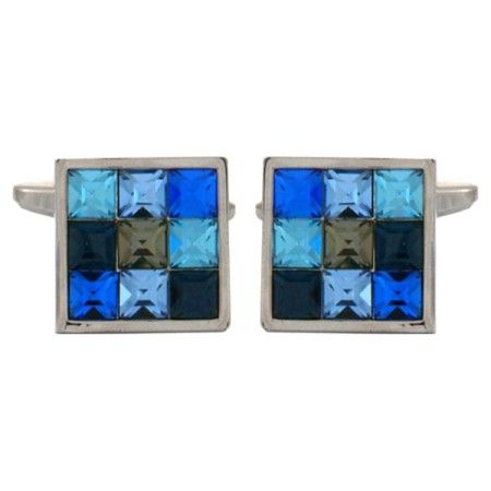 Blue 9 Crystals Rhodium Plated Cufflinks #90-1243