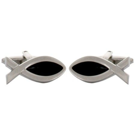 Silver Fish Rhodium Plated Cufflinks #90-1264