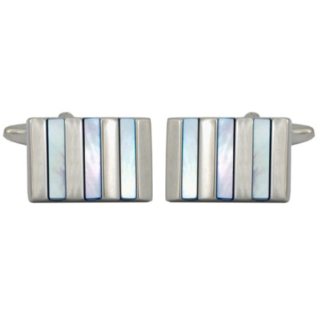 Blue Mother of Pearl Rhodium Plated Cufflinks #90-1273