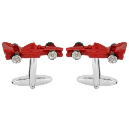 Red Formula 1 Racing Car Rhodium Plated Cufflinks #90-1288