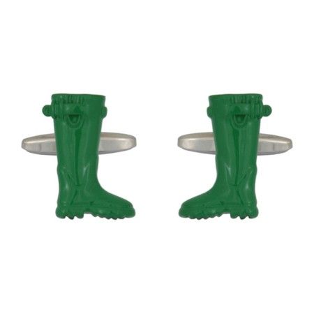 Green Wellington Boots Rhodium Plated Cufflinks #90-1301