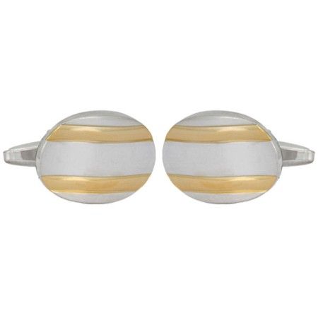 Silver Oval Curved Gold and Rhodium Plated Cufflinks #90-1305