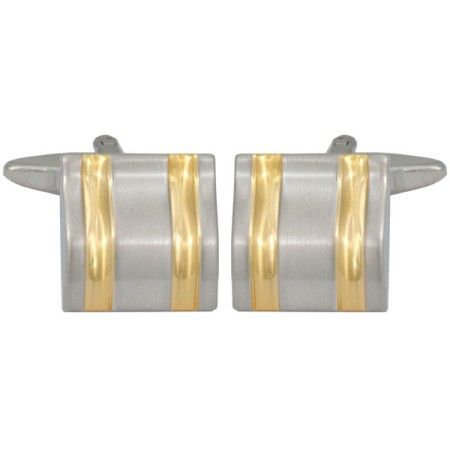 Silver Square Curved Gold and Rhodium Plated Cufflinks #90-1306