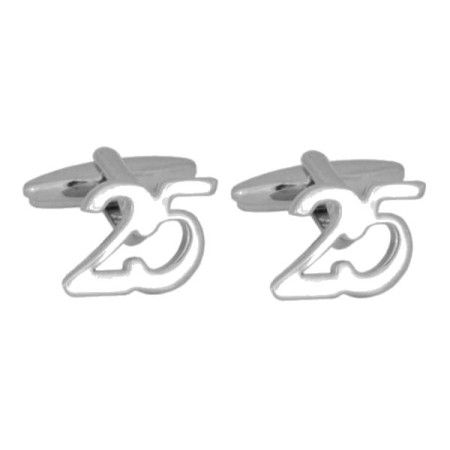 Silver No. 25 Celebration Rhodium Plated Cufflinks #90-1369