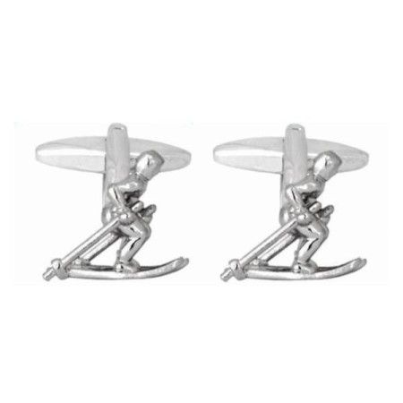 Silver Skier Rhodium Plated Cufflinks #90-1374