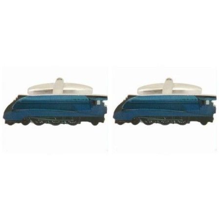 Blue Steam Train Rhodium Plated Cufflinks #90-1389