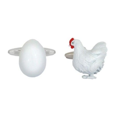 White Chicken & Egg Rhodium Plated Cufflinks #90-1422