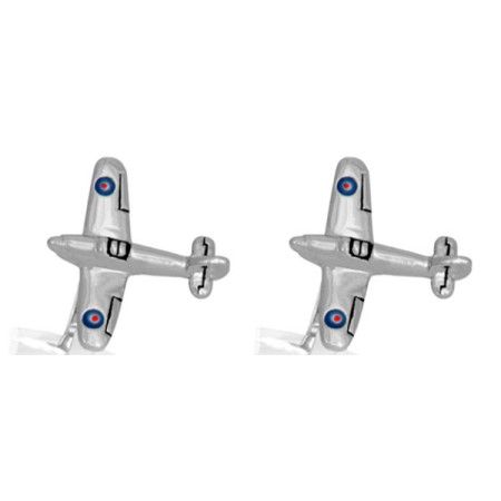 Silver Hurricane Aircraft Rhodium Plated Cufflinks #90-1434