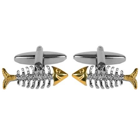Silver Fish Skeleton Gold and Rhodium Plated Cufflinks #90-1442