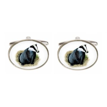 Silver Badger Rhodium Plated Cufflinks #90-1453