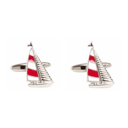 Red Yacht Rhodium Plated Cufflinks #90-1478