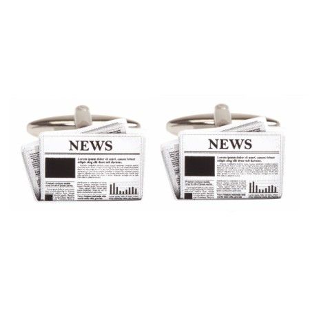 White Newspaper Rhodium Plated Cufflinks #90-1488