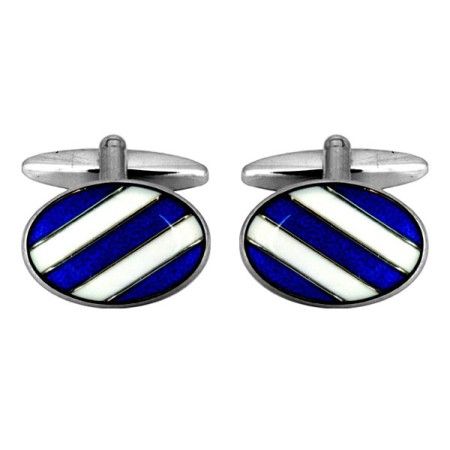 Blue Diagonal Rhodium Plated Cufflinks #90-1516