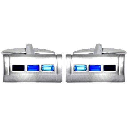 Blue Crystals Rhodium Plated Cufflinks #90-1561