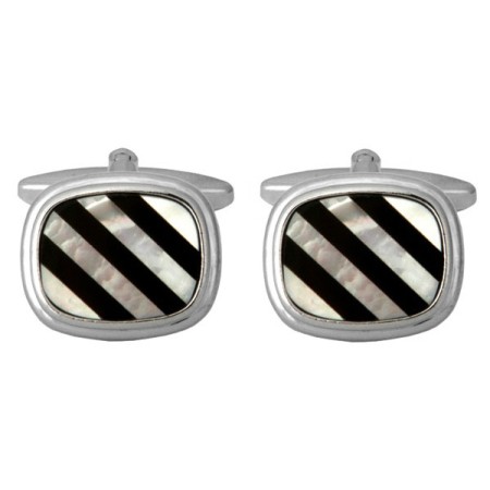 Silver Mother of Pearl & Onyx Rhodium Plated Cufflinks #90-2004