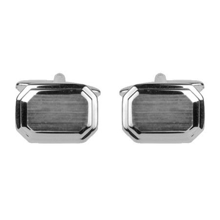 Silver Shiny & Brushed Rectangle Rhodium Plated Cufflinks #90-2161