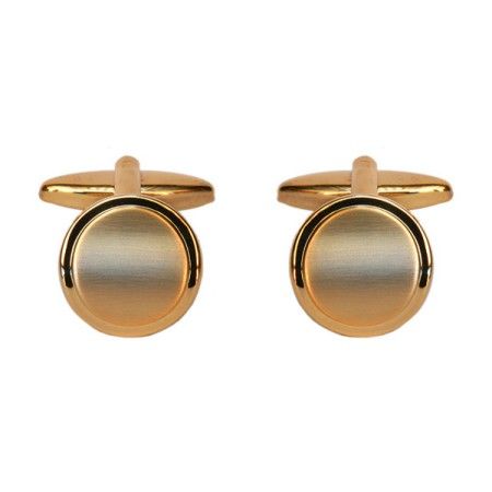 Gold Shiny & Brushed Round Gold Plated Cufflinks #90-2212