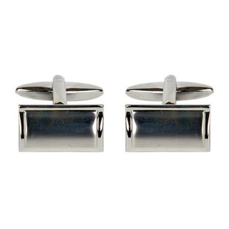 Silver Shiny & Brushed Rectangle Rhodium Plated Cufflinks #90-2215